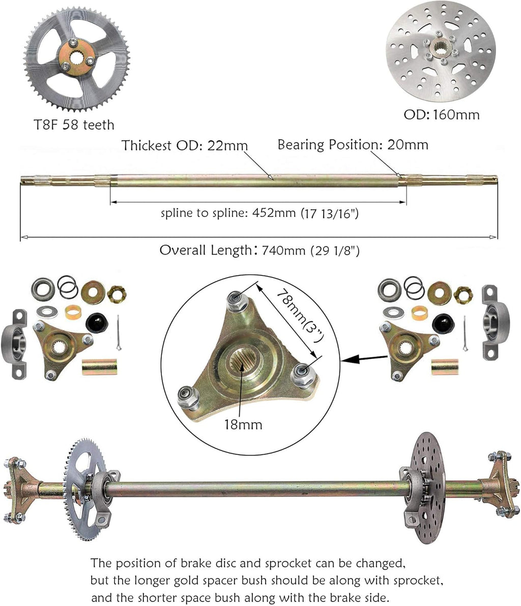 Rear Axle Shaft Kit with Brake Master Cylinder Caliper Disc Rotor Assembly T761