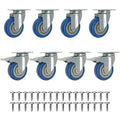 8 Pack 3 inch Swivel Plate Caster Wheels Blue Polyurethane with Screws O84158