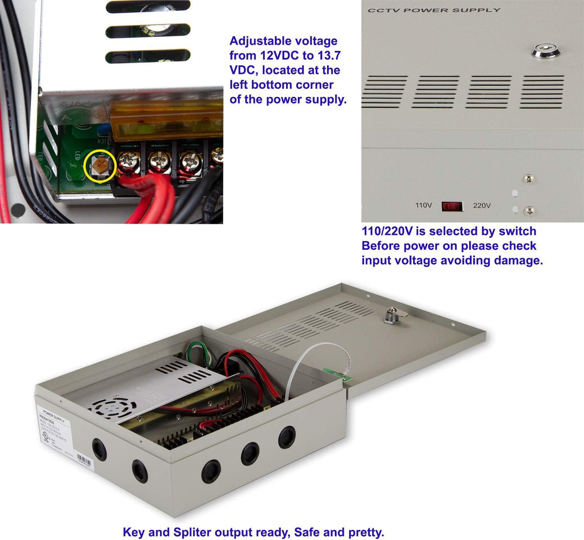 18 Outputs 30 Amp 12V DC PTC CCTV Power Supply Box, Pack of 2 M388