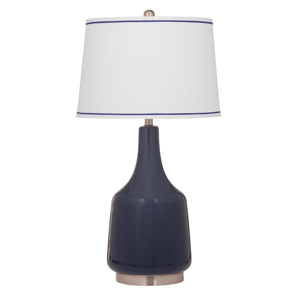 Blue and White Ceramic Table Lamp with Linen Shade F2790