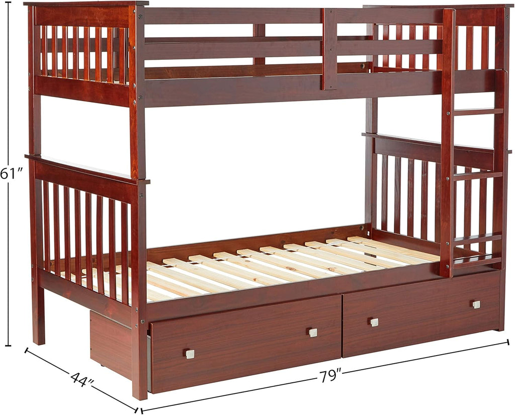 Dark Cappuccino Twin Bunk Bed with Under Bed Drawers G8216