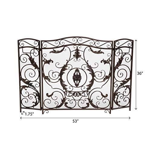 Black Gold Finish Floral Iron Fireplace Screen Y14692