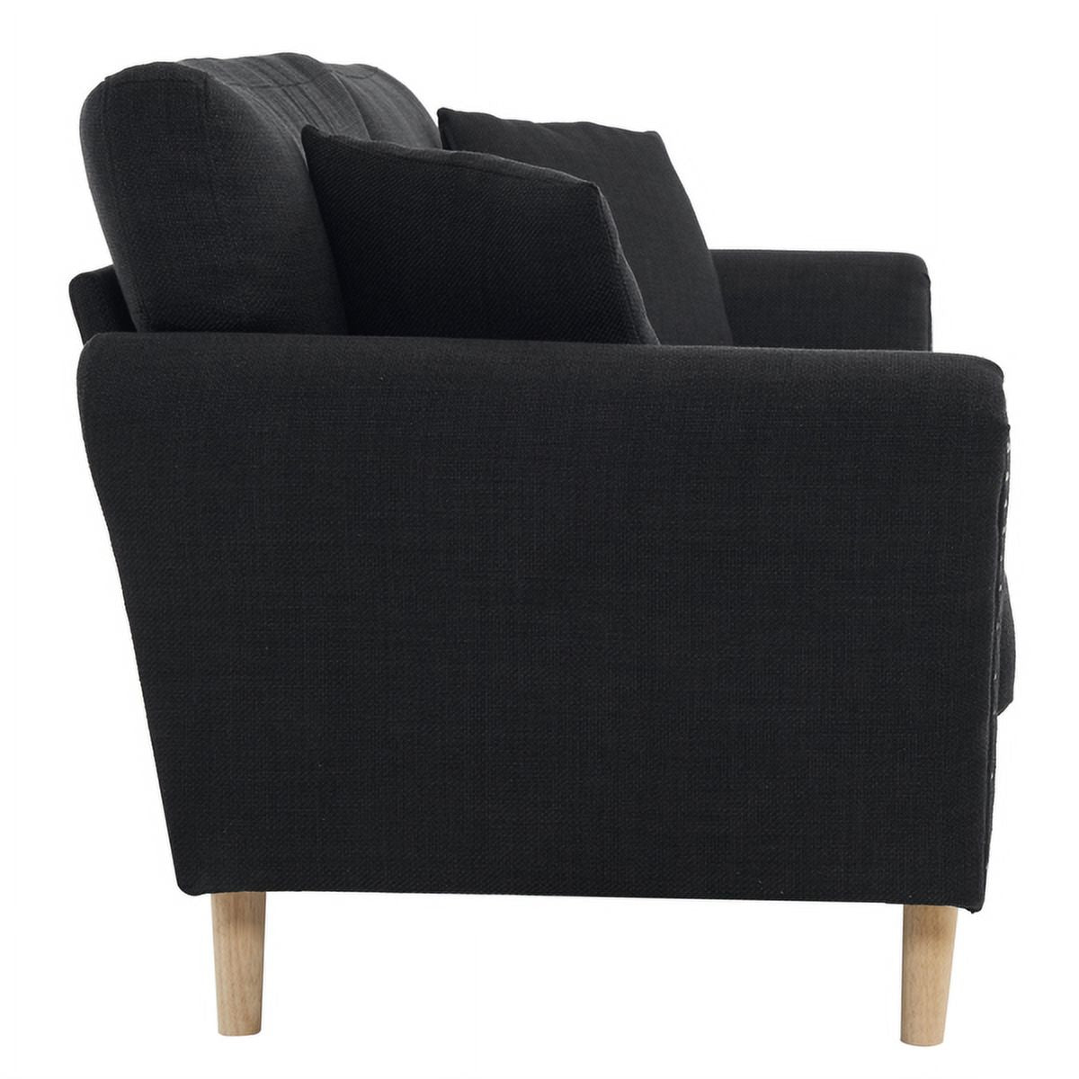 Black Upholstered 2-Seat Loveseat Sofa with 2 Pillows N986