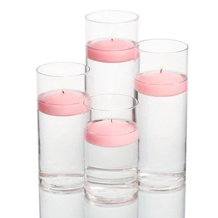 Pink Set of 48 Floating Candles and Cylinder Holders B1006