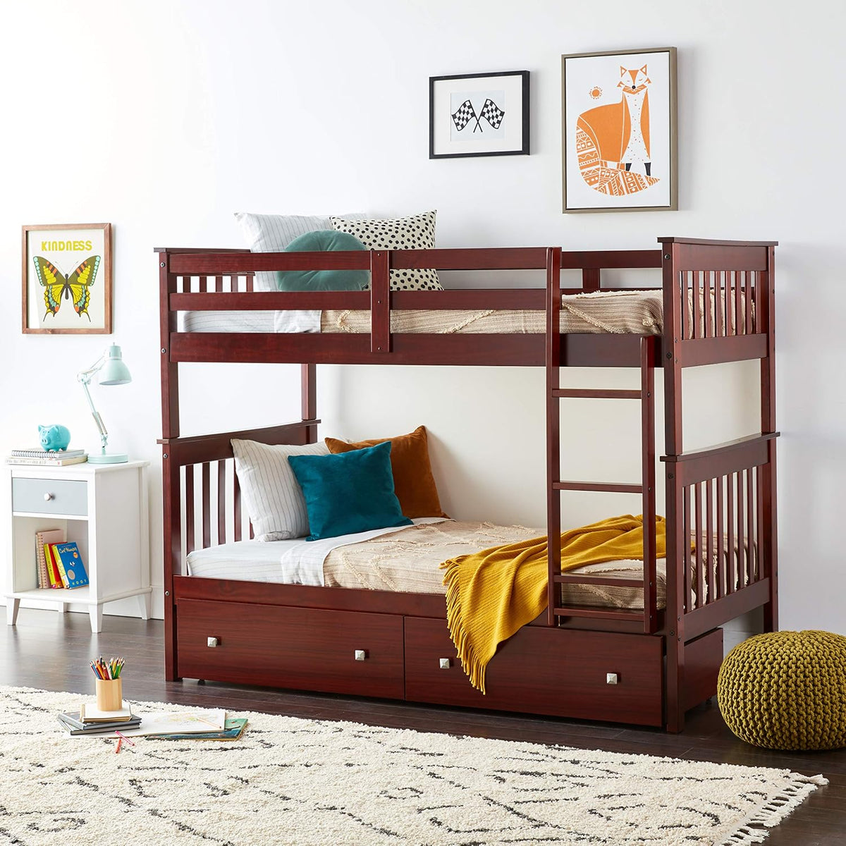 Dark Cappuccino Twin Bunk Bed with Under Bed Drawers G8216