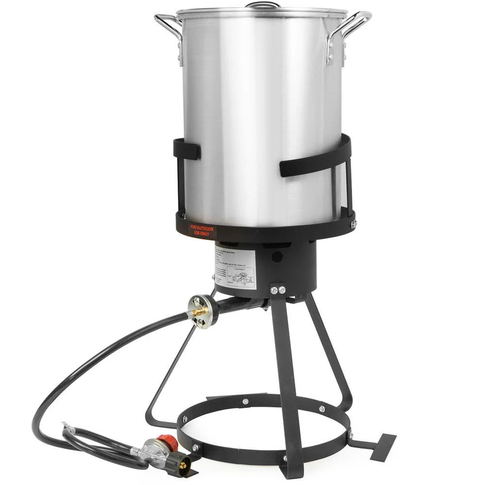 30 Qt 55000 BTU Propane Gas Stove Aluminum Pot Turkey Deep Fryer Kit 6 Piece Grey B754549