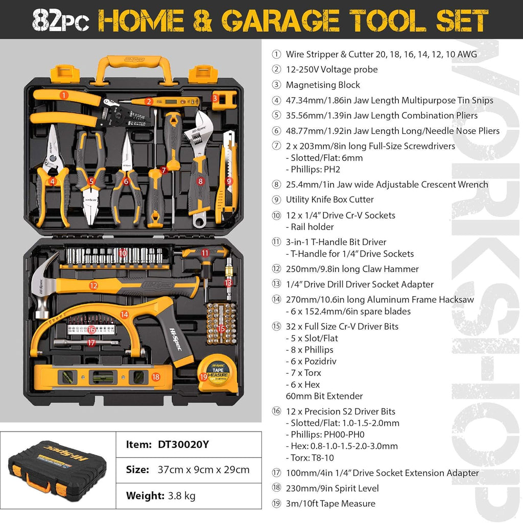 82 Piece Home & Garage Tool Kit Set with Storage Case B899