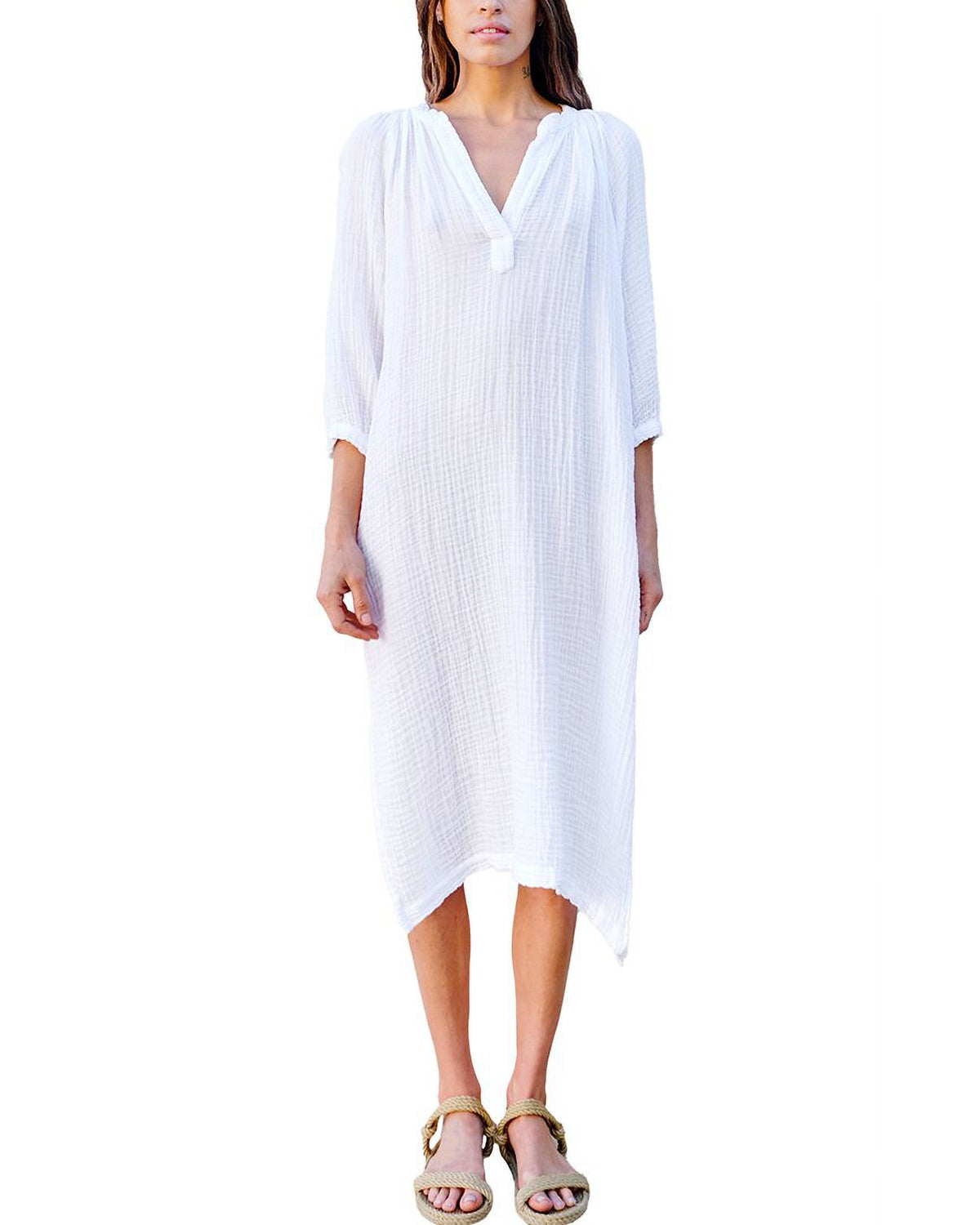 White Side Slit Midi Dress A769