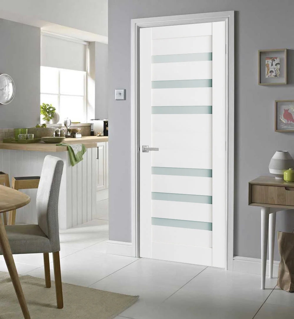 Solid French Door Frosted Glass 36 x 80 inches Single Regular Panel Frame Trims Handle G6080