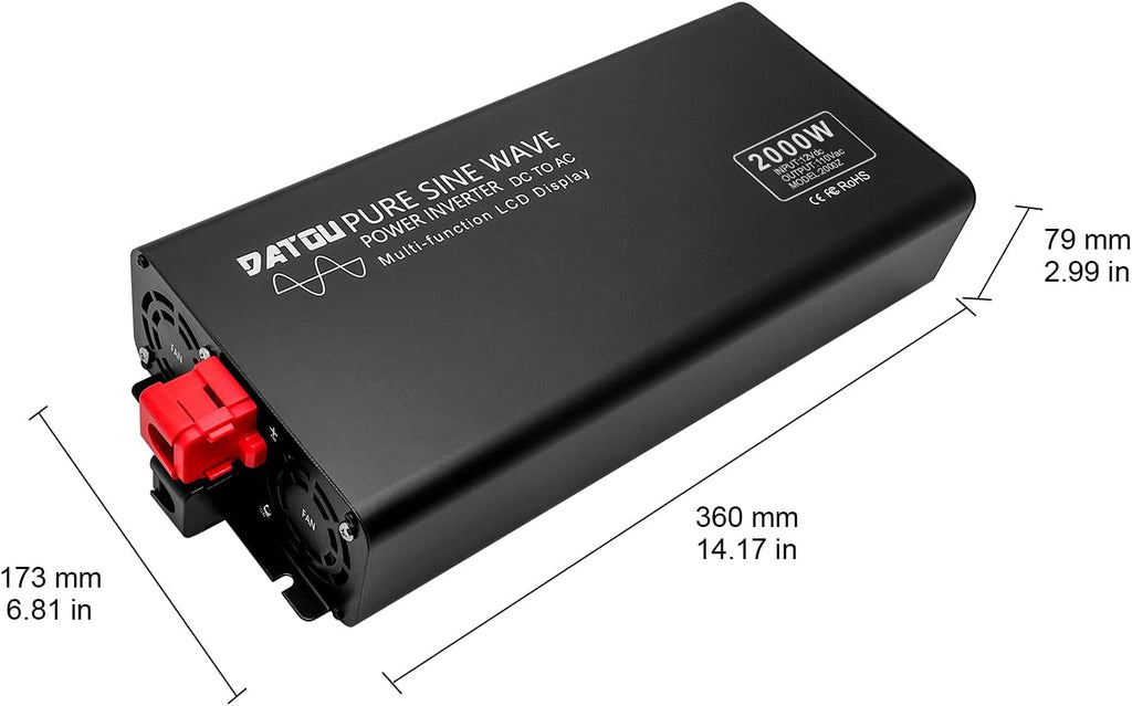 2000W Pure Sine Wave Power Inverter DC 12V to 110V AC Dual AC Outlets with Remote Control & LCD Display E531
