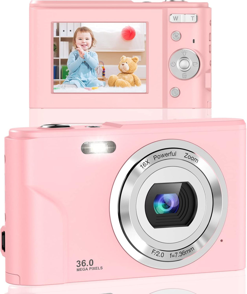 1080P Mini Digital Camera 36MP 16X Zoom Rechargeable Point and Shoot Camera (2.4 inch Blue) Pack of 2 P15898