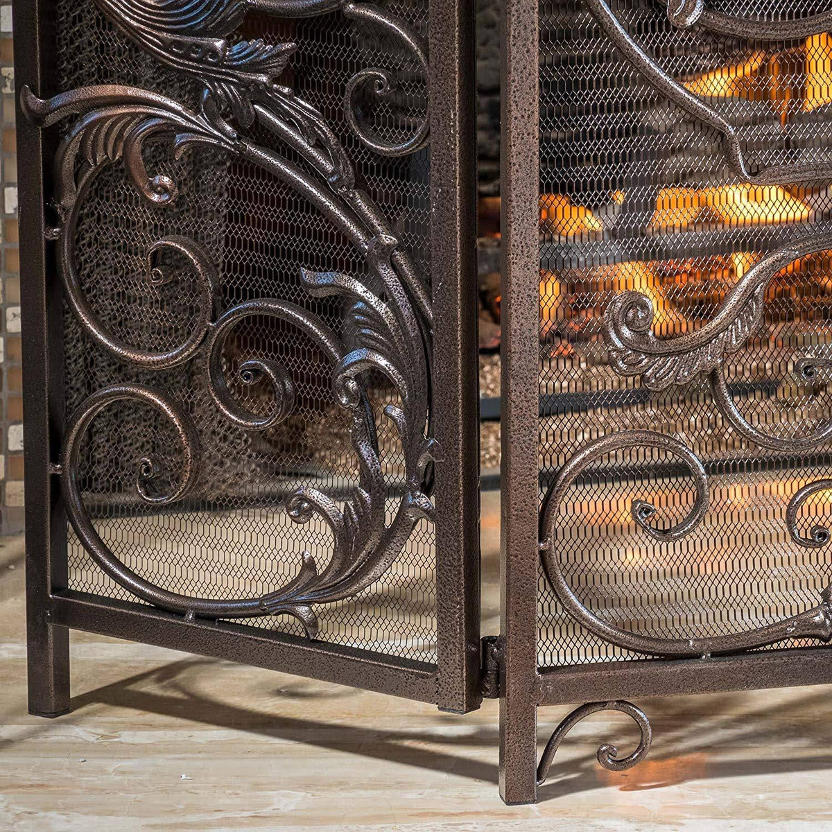 Black Gold Finish Floral Iron Fireplace Screen Y14692