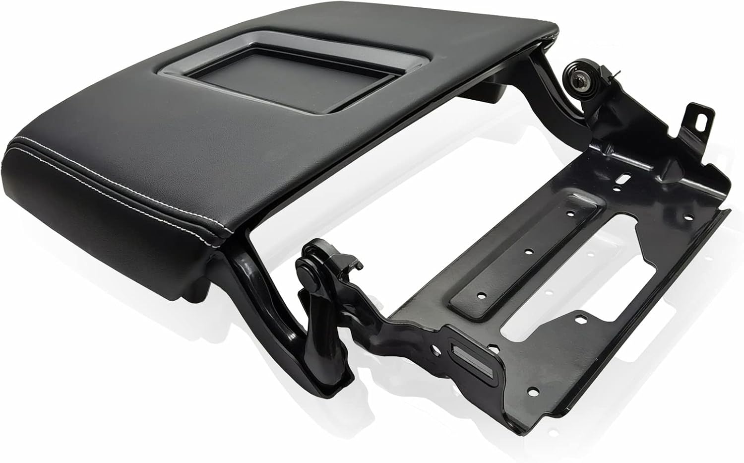 Center Console Armrest Lid with Steel Bracket Black Leather K390
