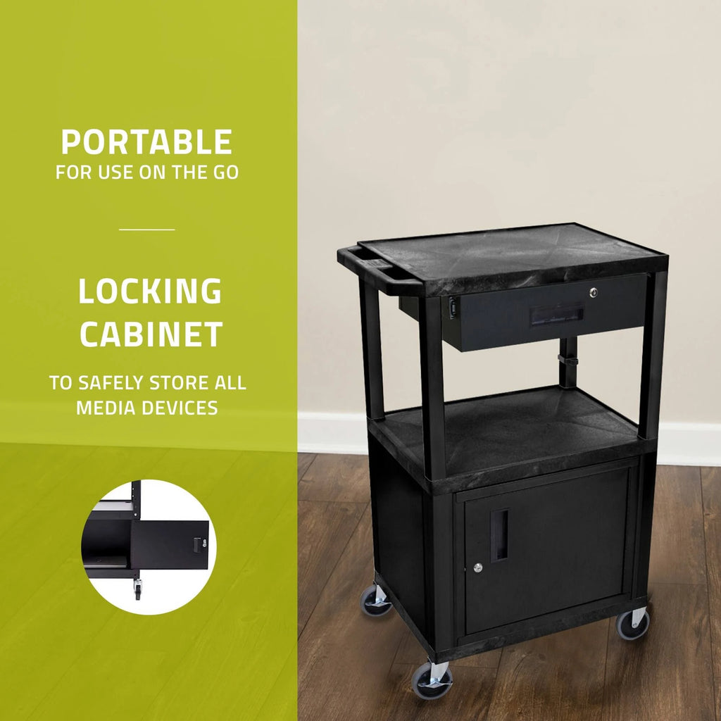 Black Multipurpose Utility Cart with Cabinet and Drawer E365452
