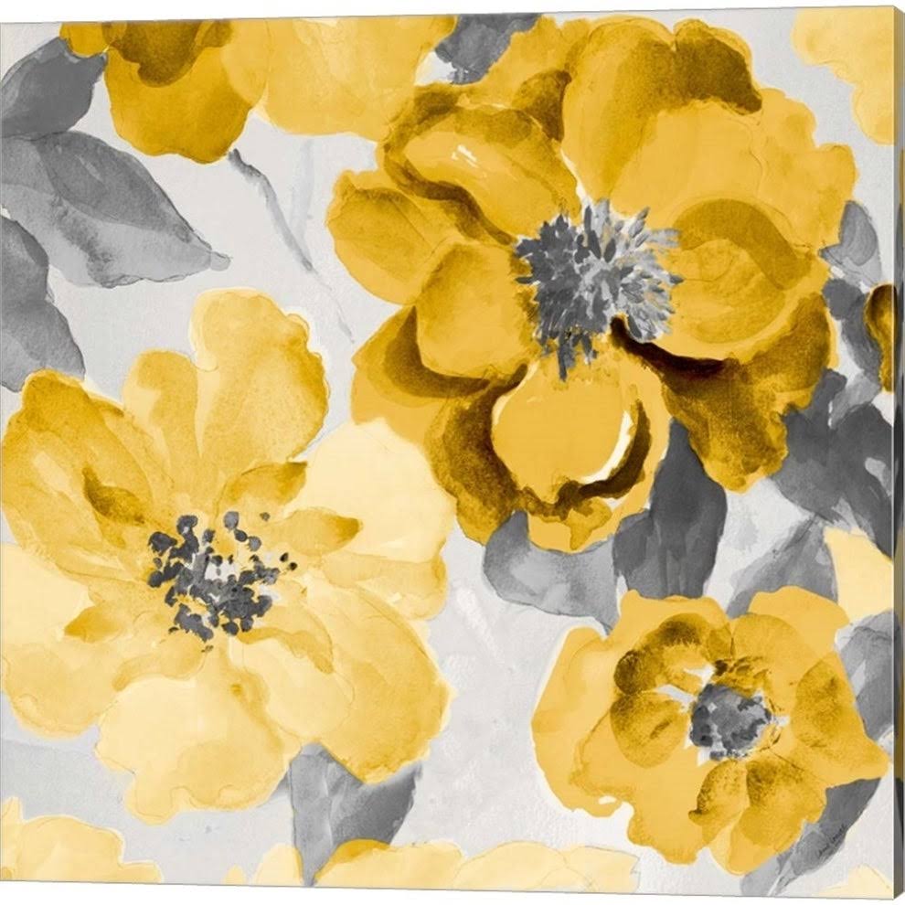 Yellow and Gray Floral Canvas Art (Set of 2) (14 x 14) Z438561