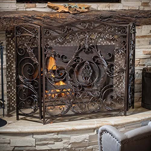Black Gold Finish Floral Iron Fireplace Screen Y14692