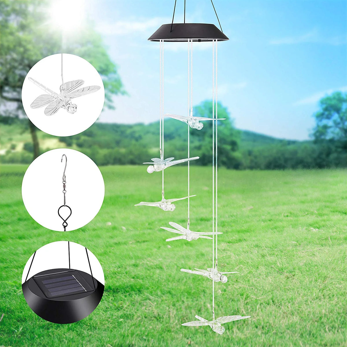 Color Changing Dragonfly Wind Chime Spiral Spinner Wind Mobile U842563