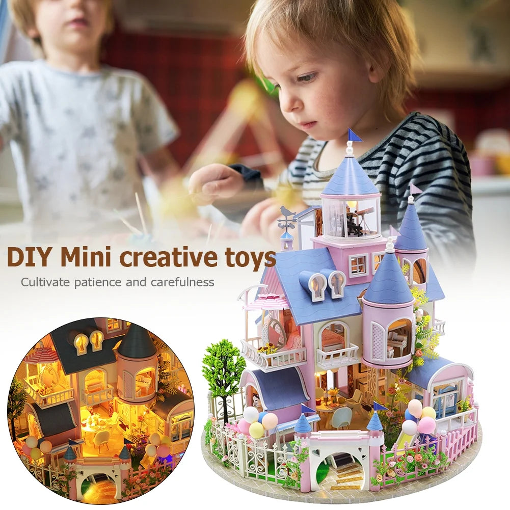 Miniature 3D Wooden Dollhouse Kit with LED M101