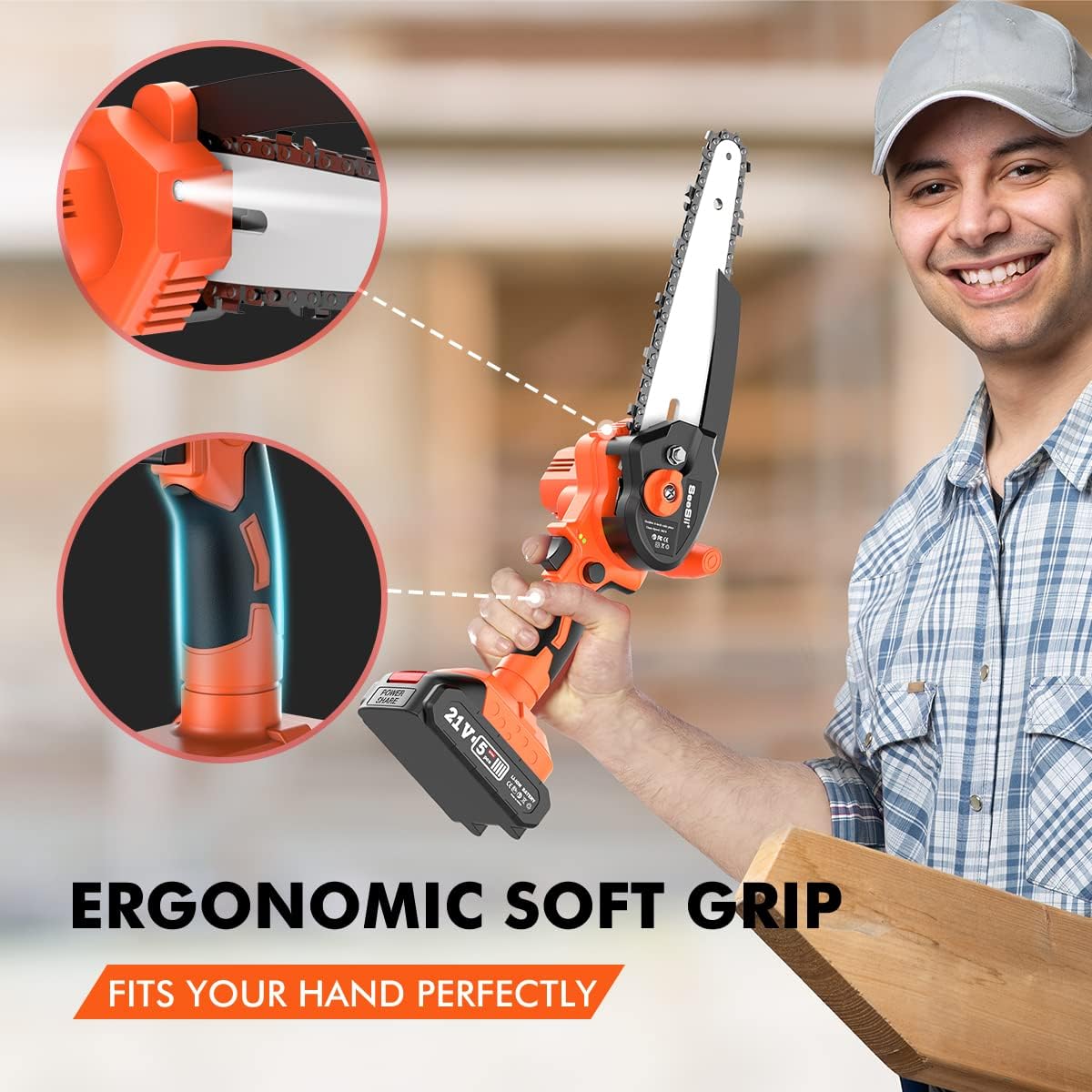 6" Mini Cordless Electric Chainsaw with Battery Indicator, Pack of 2 B5231