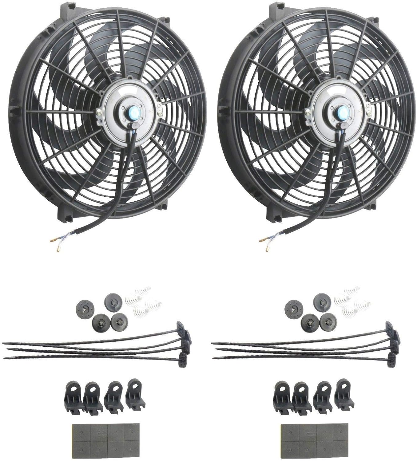 12V Slim Electric Cooling Radiator Fan with Fan Mounting Kit 9" 2-Pack I394436