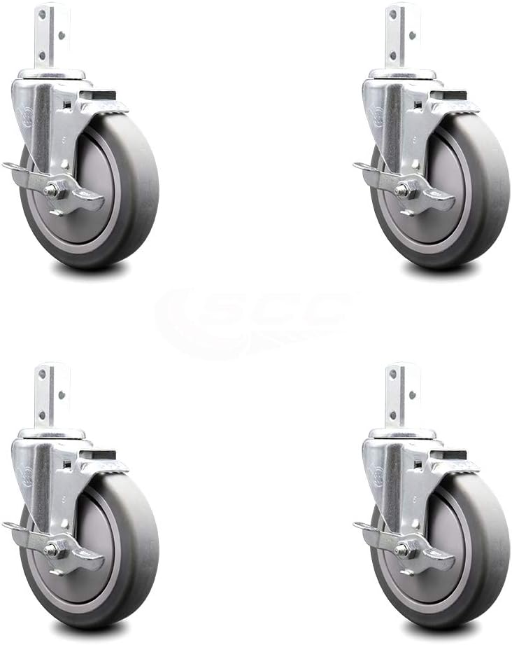 Swivel Square Stem Caster Set 4 with Gray Thermoplastic Rubber Wheel H773