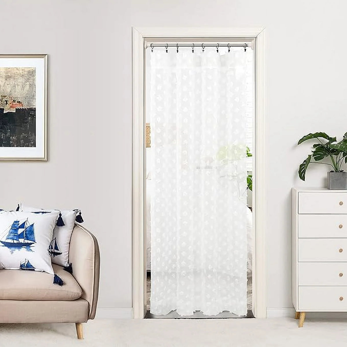 Off White Voile Chiffon Sheer Rod Pocket Door Curtain 52 Inch by 72 Inch C813081