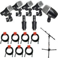 7 Pc Drum Microphone Pack with Tripod Microphone Stand & 7 x XLR Cable Y140