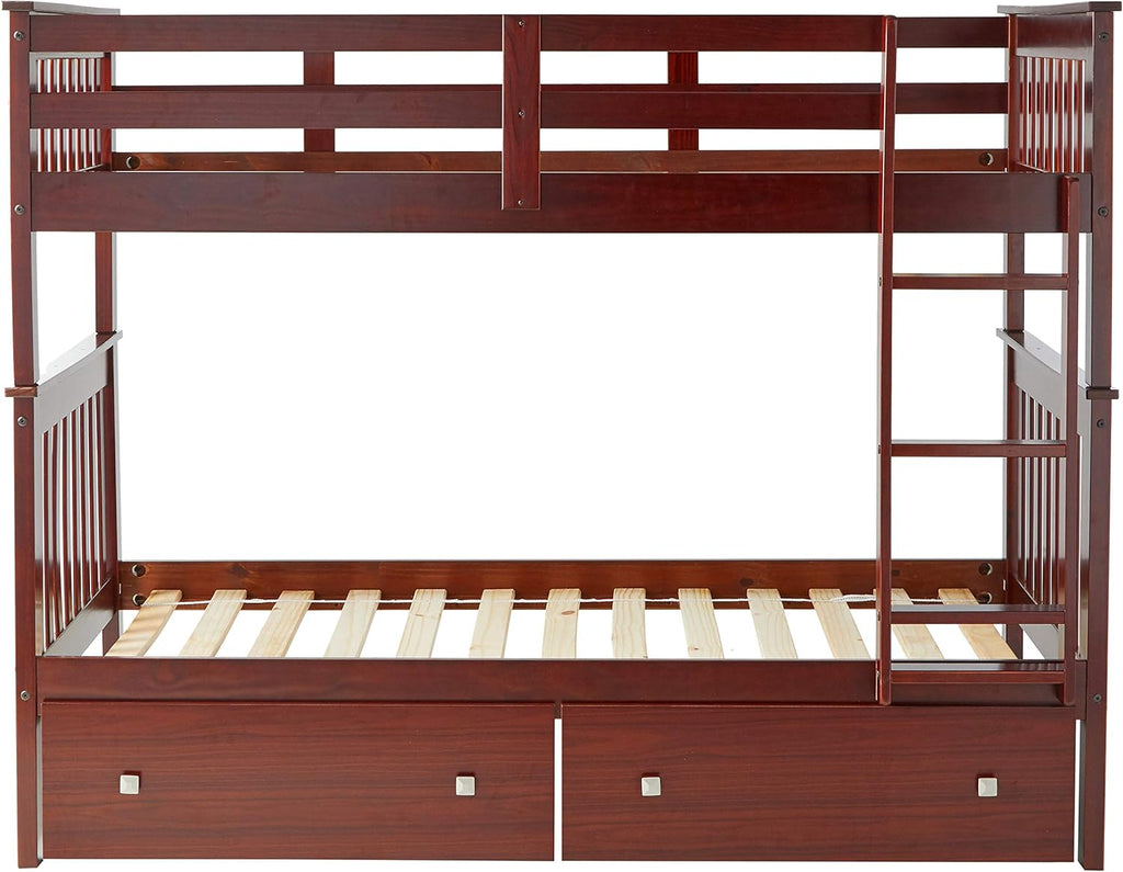 Dark Cappuccino Twin Bunk Bed with Under Bed Drawers G8216