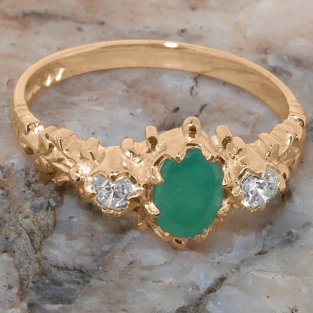 14k Rose Gold Natural Emerald & Diamond Ring R57150