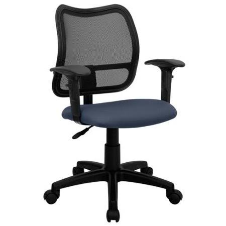 Black Mesh Swivel Office Chair with Navy Fabric Padded Seat and Height Adjustable Arms D32536
