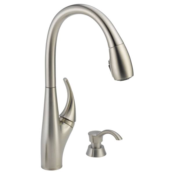 Single Handle Pull-Down Kitchen Faucet with Soap Dispenser, Stainless B488