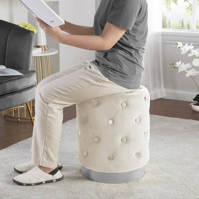 Teal Velvet Ottoman with Silver Metal Base O855