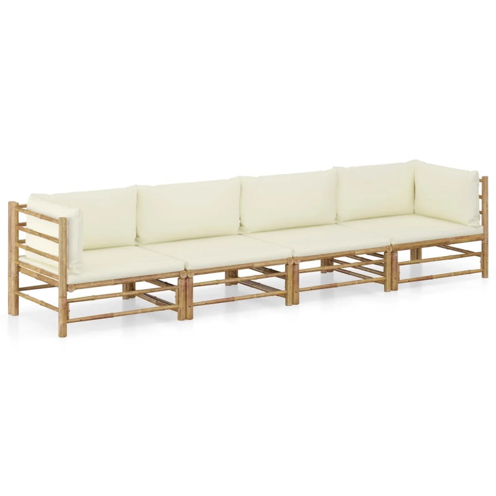 Cream White Cushioned Bamboo Sectional Outdoor Sofa Set R546407