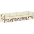 Cream White Cushioned Bamboo Sectional Outdoor Sofa Set R546407