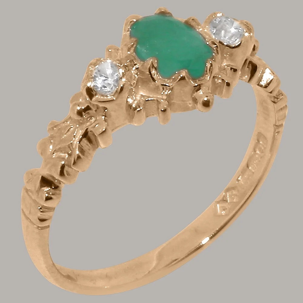 14k Rose Gold Natural Emerald & Diamond Ring R57150