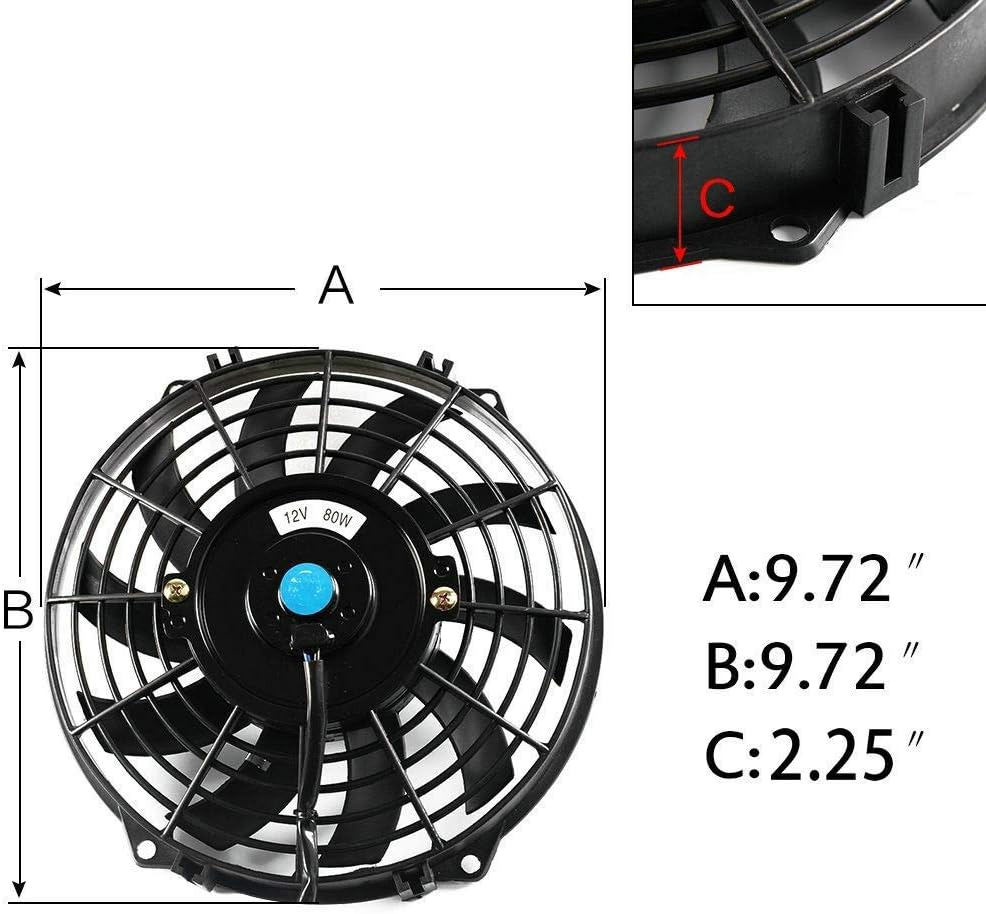 12V Slim Electric Cooling Radiator Fan with Fan Mounting Kit 9" 2-Pack I394436