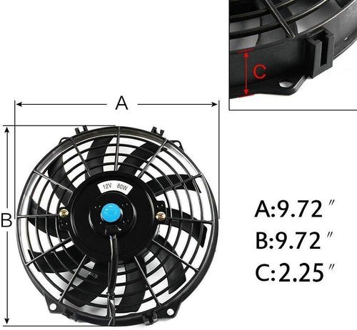 12V Slim Electric Cooling Radiator Fan with Fan Mounting Kit 9" 2-Pack K440
