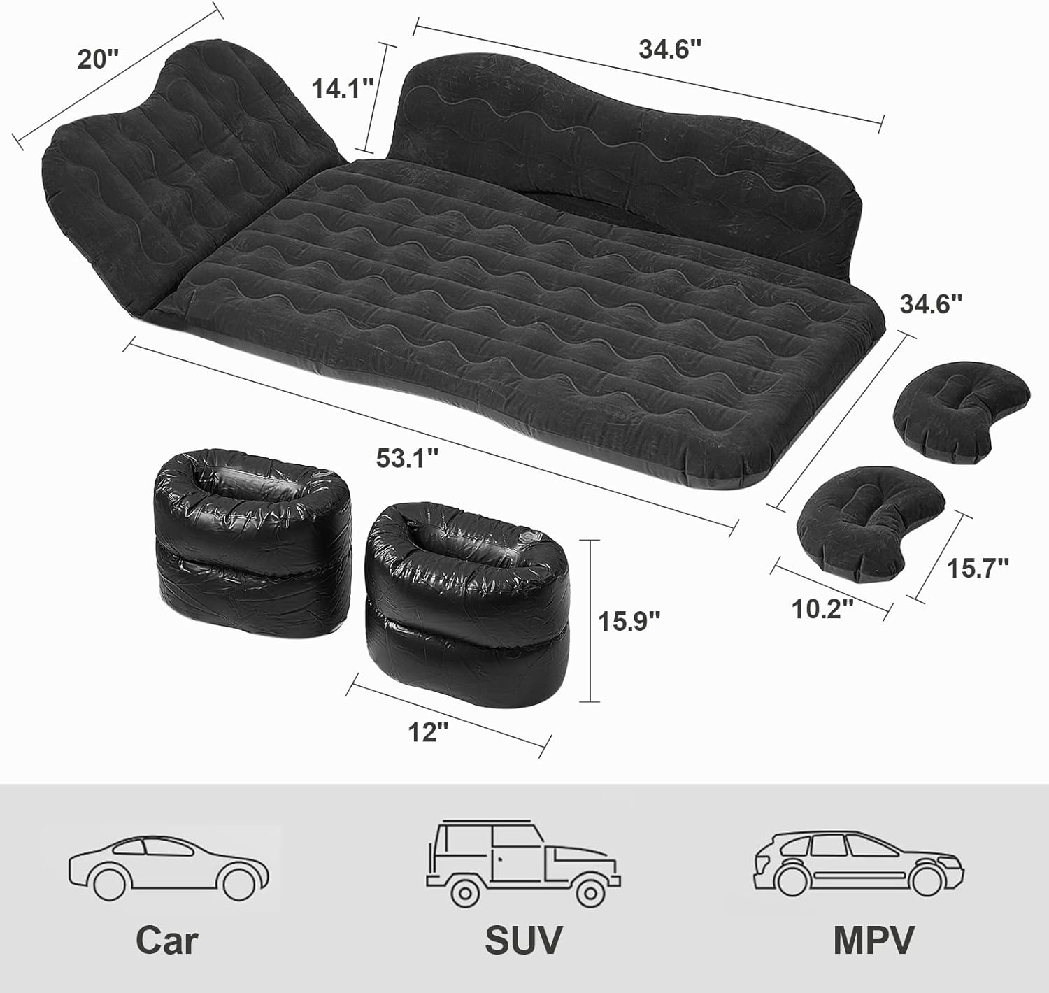 Black Inflatable Car Air Mattress for SUV Truck Camping Travel Z471