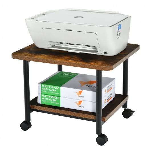 Brown Under Desk Printer Stand with 360 Swivel Casters I19058