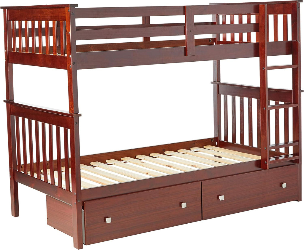 Dark Cappuccino Twin Bunk Bed with Under Bed Drawers G8216