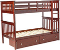 Dark Cappuccino Twin Bunk Bed with Under Bed Drawers G8216
