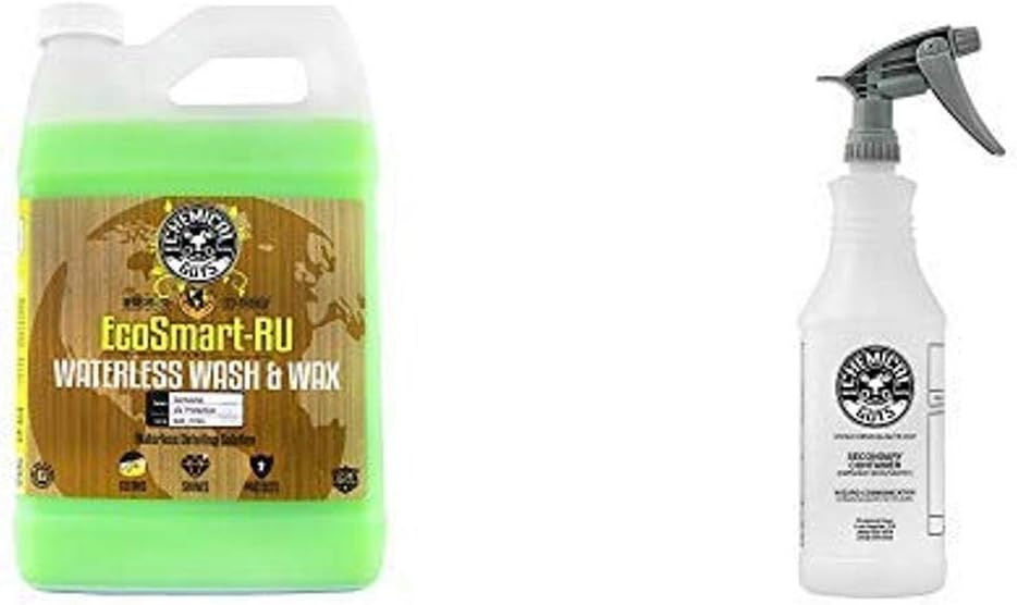 Waterless Car Wash and Wax (1 Gal) and Chemical Resistant Heavy Duty Bottle and Sprayer (32 oz) Pack of 2 A37770