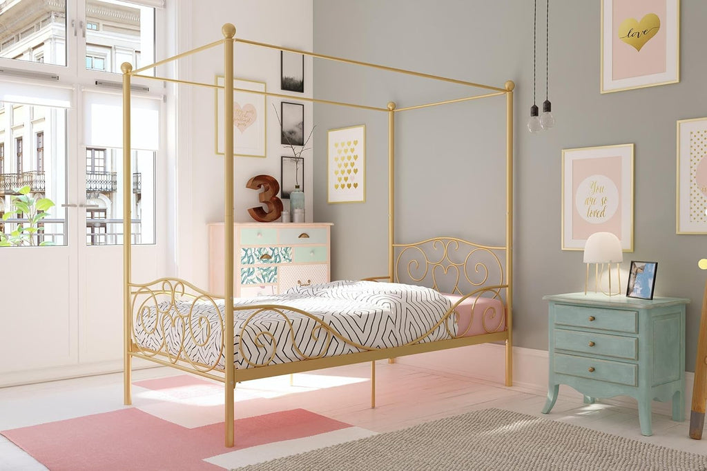 Twin Size Metal Canopy Bed with Bed Frame I846815