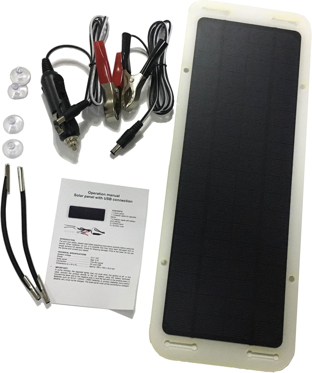 12V Solar-Panel Battery Charger Maintainer with 5V USB Ports, Waterproof, Pack of 2 A55817