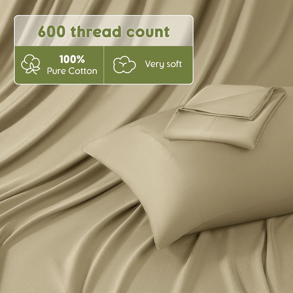 Queen Size 4 PC Cotton Sateen Bed Sheet Set with Deep Pocket O409