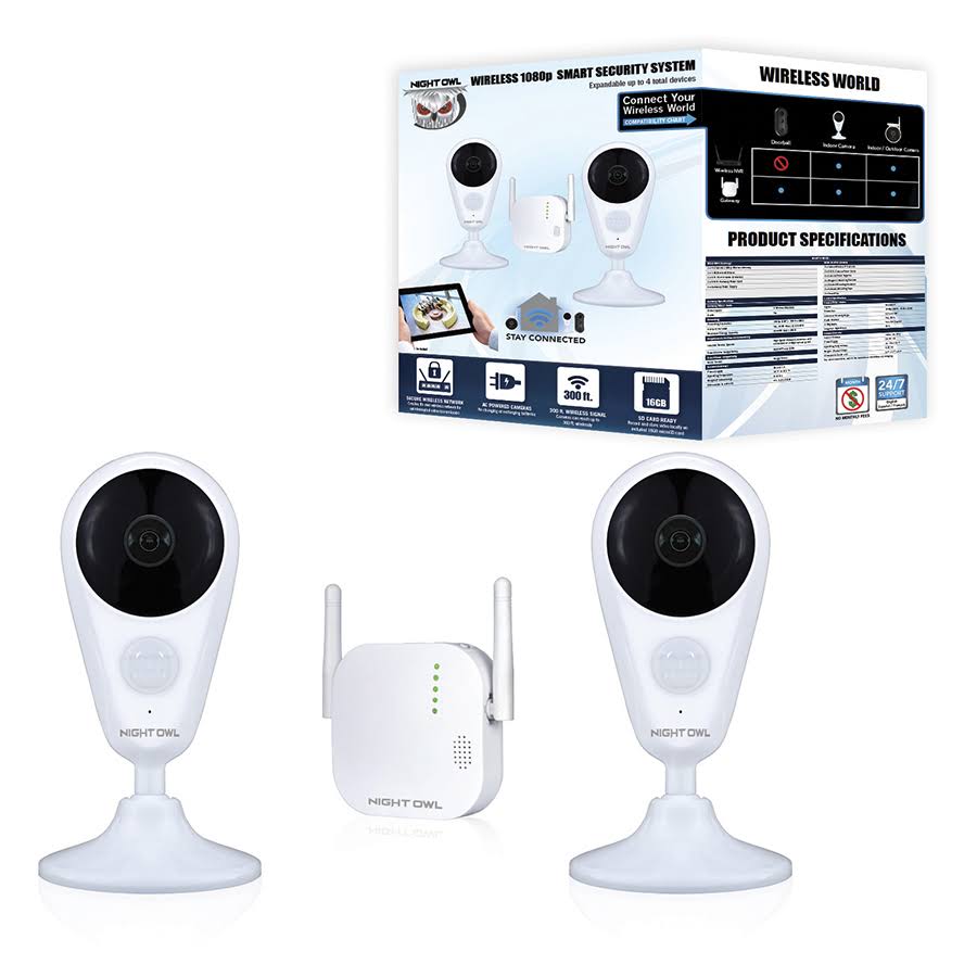 4 Channel 1080p HD Wireless Gateway with 16GB microSD Card and 2 AC Powered Indoor Wireless Cameras S123614