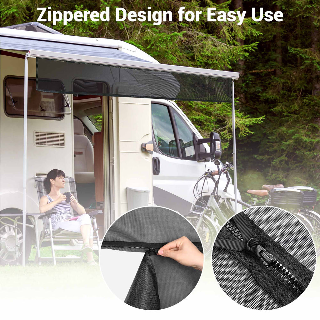 6x10' RV Awning Sun Shade Screen Black Mesh Q120351