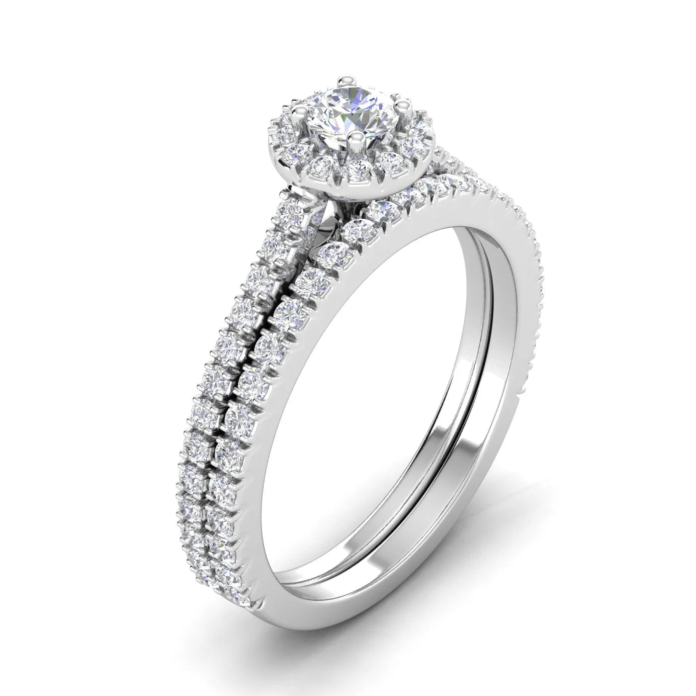 10k White Gold Diamond Halo Bridal Set Engagement Ring T42389