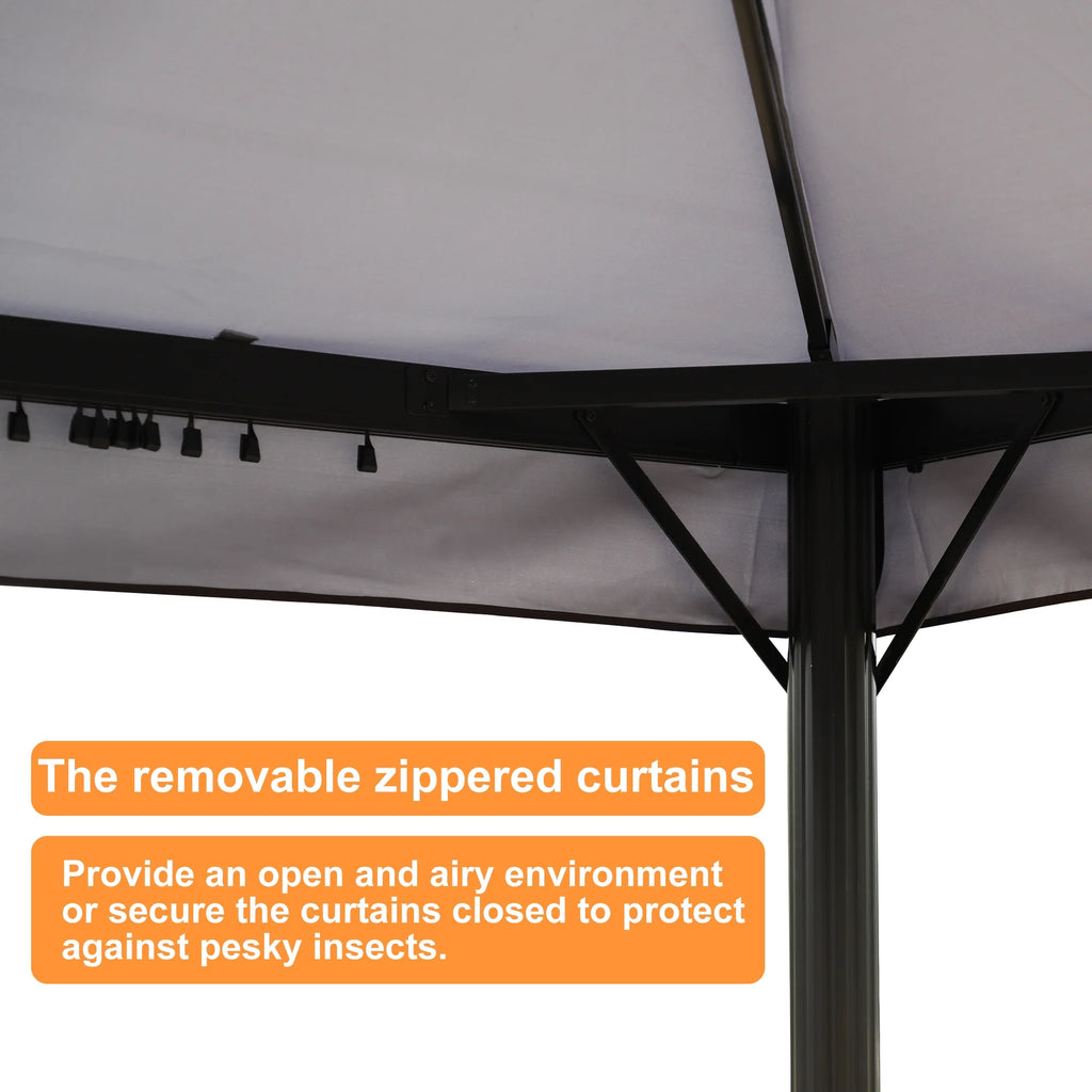 10'x13' Outdoor Double Vent Canopy Gazebo with Nettings and Curtains D701