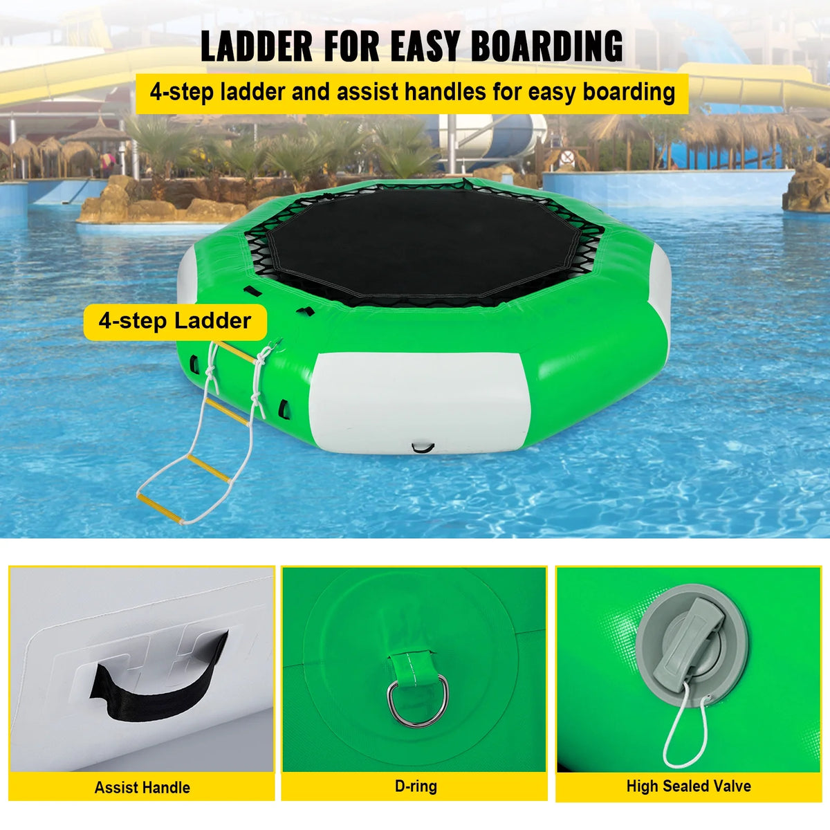 Inflatable Water Trampoline 10ft with 4-Step Ladder in Green and White Z795388